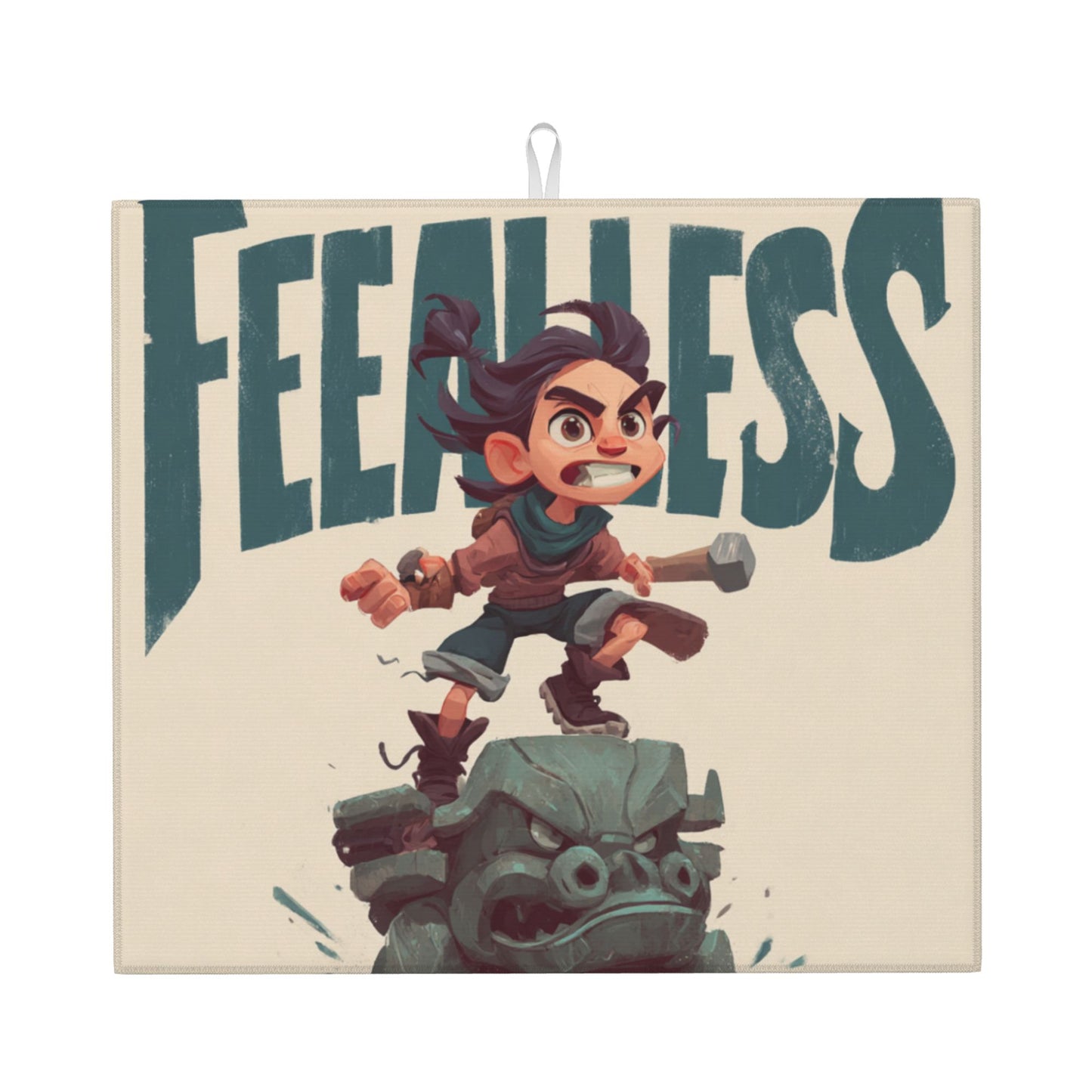 2-Pack Absorbent Kitchen Drying Mats –  Cartoon Adventure Warrior Design – Non-Slip, Quick Dry – 18x16 in – Hanging Loop Included