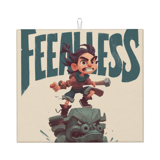 2-Pack Absorbent Kitchen Drying Mats –  Cartoon Adventure Warrior Design – Non-Slip, Quick Dry – 18x16 in – Hanging Loop Included