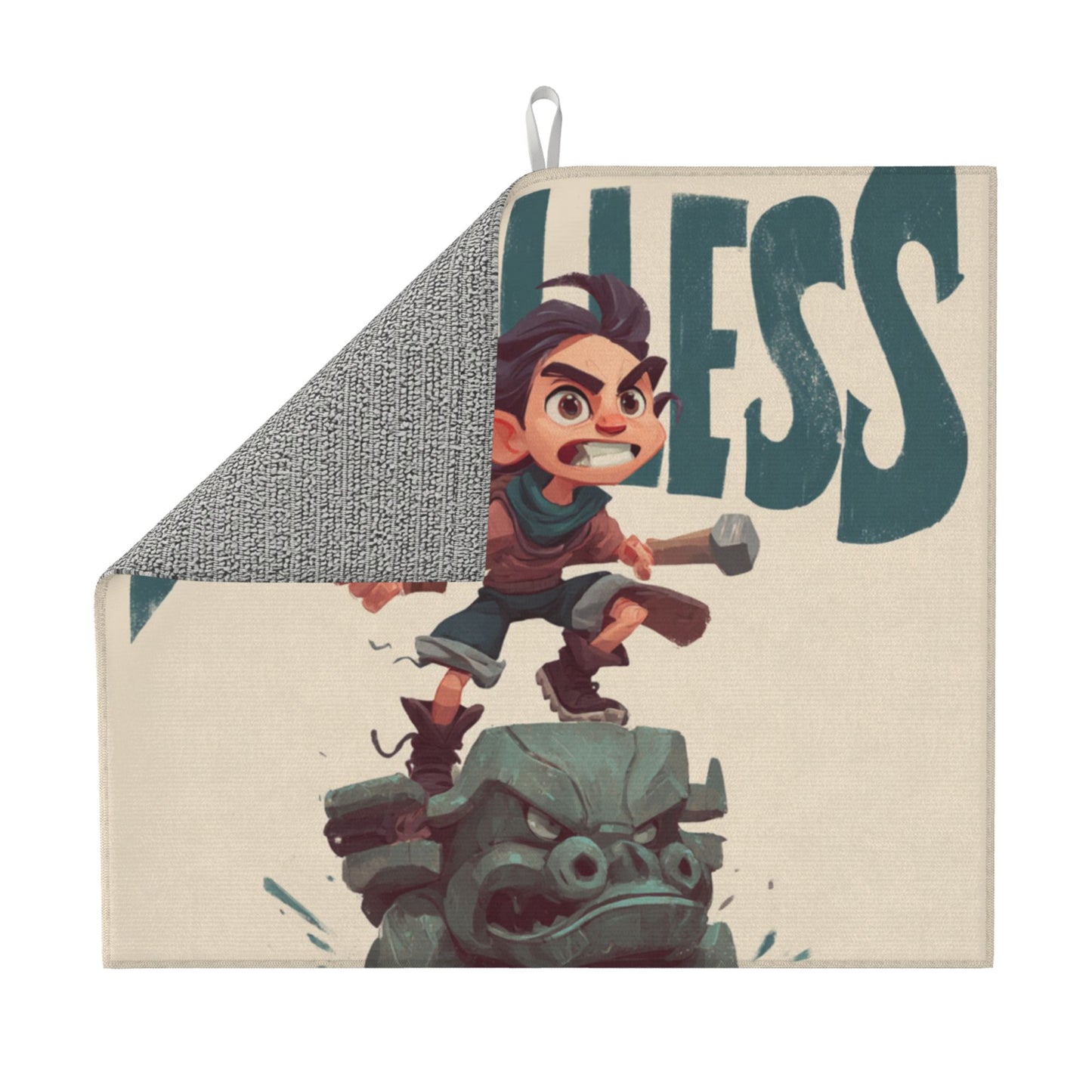 2-Pack Absorbent Kitchen Drying Mats –  Cartoon Adventure Warrior Design – Non-Slip, Quick Dry – 18x16 in – Hanging Loop Included