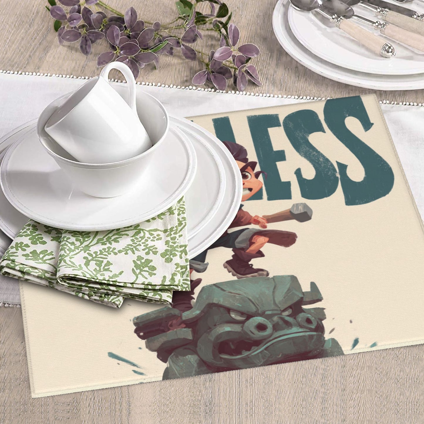 2-Pack Absorbent Kitchen Drying Mats –  Cartoon Adventure Warrior Design – Non-Slip, Quick Dry – 18x16 in – Hanging Loop Included