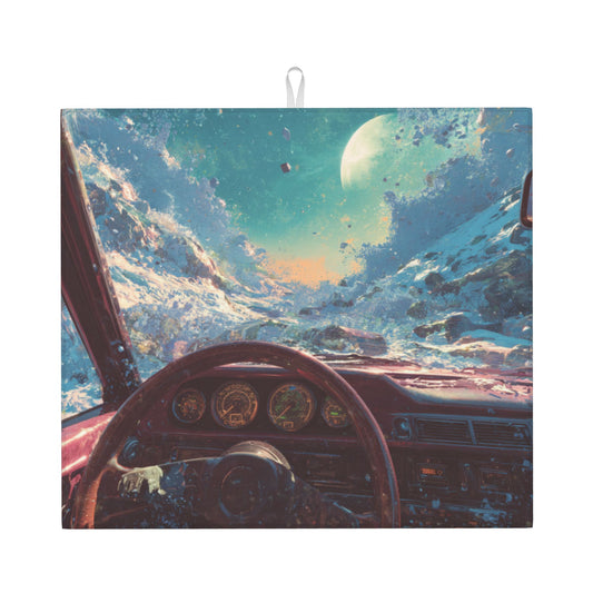 2-Pack Absorbent Kitchen Drying Mats – Sci-Fi Cosmic Car Window Illustration – Non-Slip Backing, Hanging Loop – 18x16 inches – Fast Dry