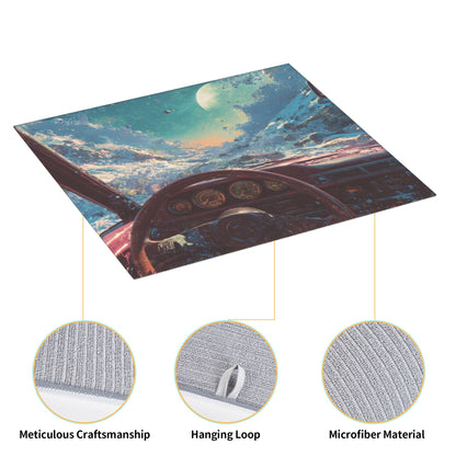 2-Pack Absorbent Kitchen Drying Mats – Sci-Fi Cosmic Car Window Illustration – Non-Slip Backing, Hanging Loop – 18x16 inches – Fast Dry