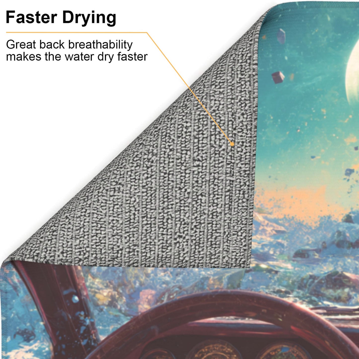 2-Pack Absorbent Kitchen Drying Mats – Sci-Fi Cosmic Car Window Illustration – Non-Slip Backing, Hanging Loop – 18x16 inches – Fast Dry