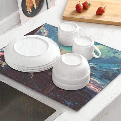 2-Pack Absorbent Kitchen Drying Mats – Sci-Fi Cosmic Car Window Illustration – Non-Slip Backing, Hanging Loop – 18x16 inches – Fast Dry