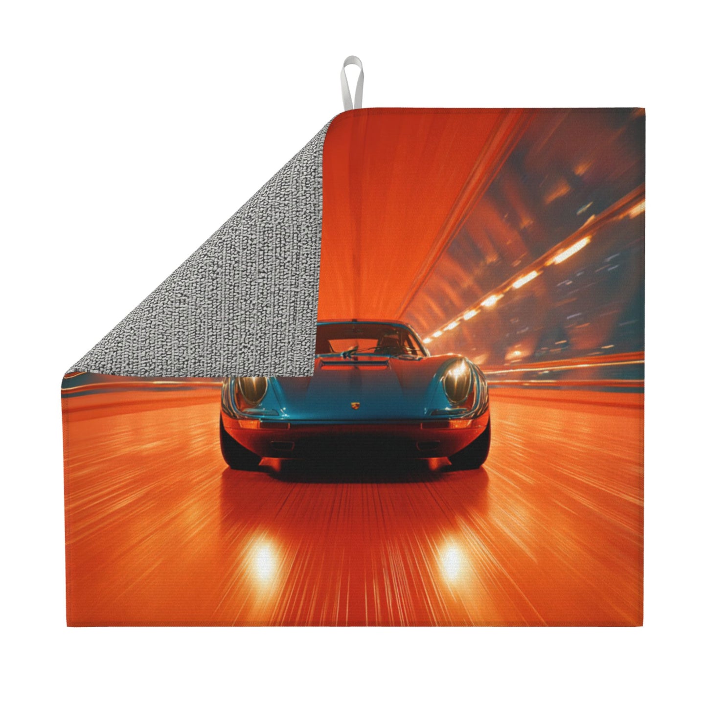 2-Pack Absorbent Kitchen Counter Drying Mats – Racing Car in Tunnel Design – Fast-Dry with Hanging Loop – 18x16 in – Non-Slip Backing