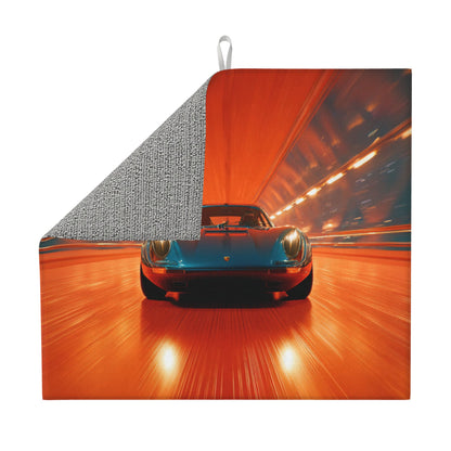 2-Pack Absorbent Kitchen Counter Drying Mats – Racing Car in Tunnel Design – Fast-Dry with Hanging Loop – 18x16 in – Non-Slip Backing