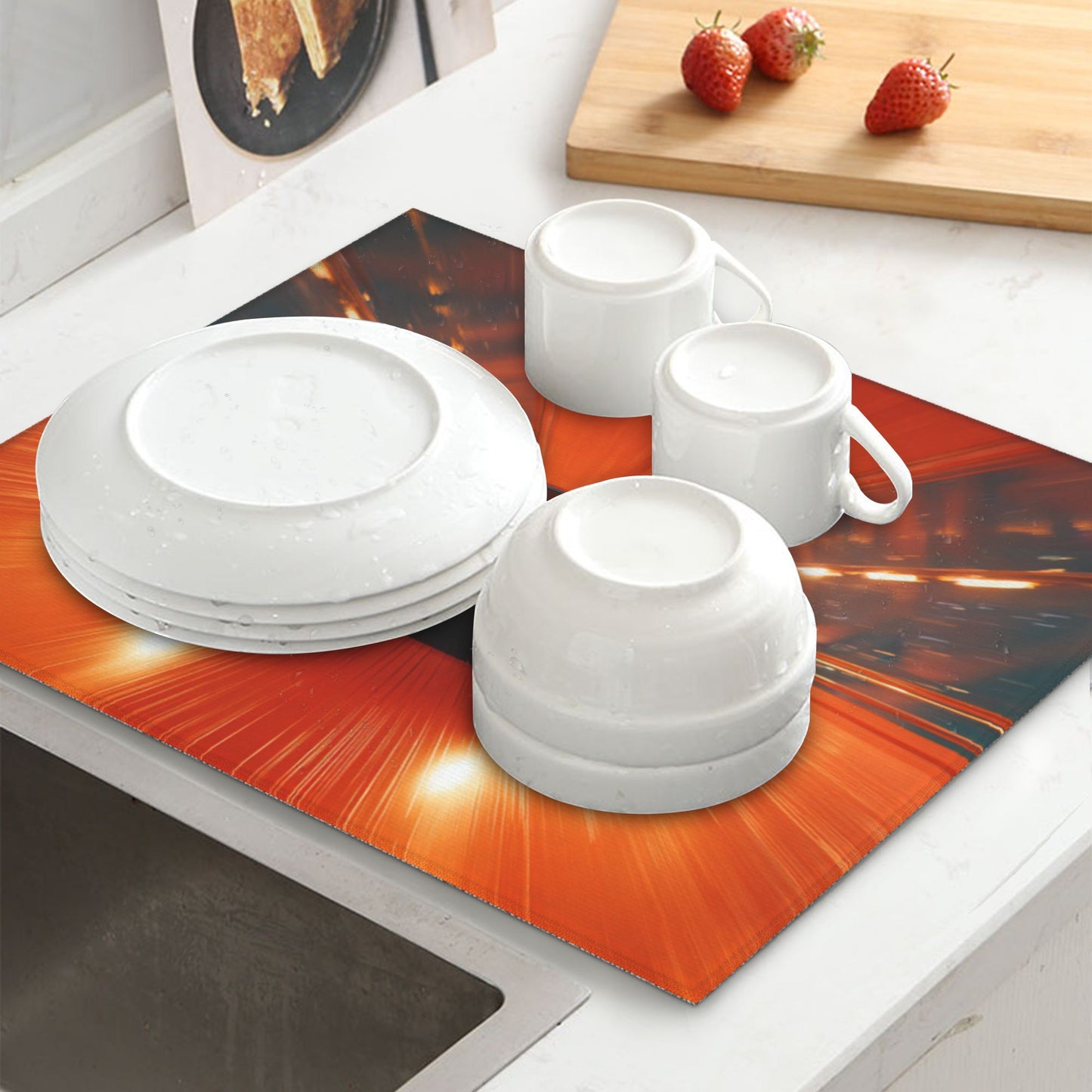 2-Pack Absorbent Kitchen Counter Drying Mats – Racing Car in Tunnel Design – Fast-Dry with Hanging Loop – 18x16 in – Non-Slip Backing