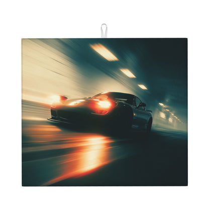 2-Pack Absorbent Kitchen Drying Mats – Black Sports Car in Night Tunnel – Super Absorbent, Quick Dry, Non-Slip, Hanging Loop – 18×16 in