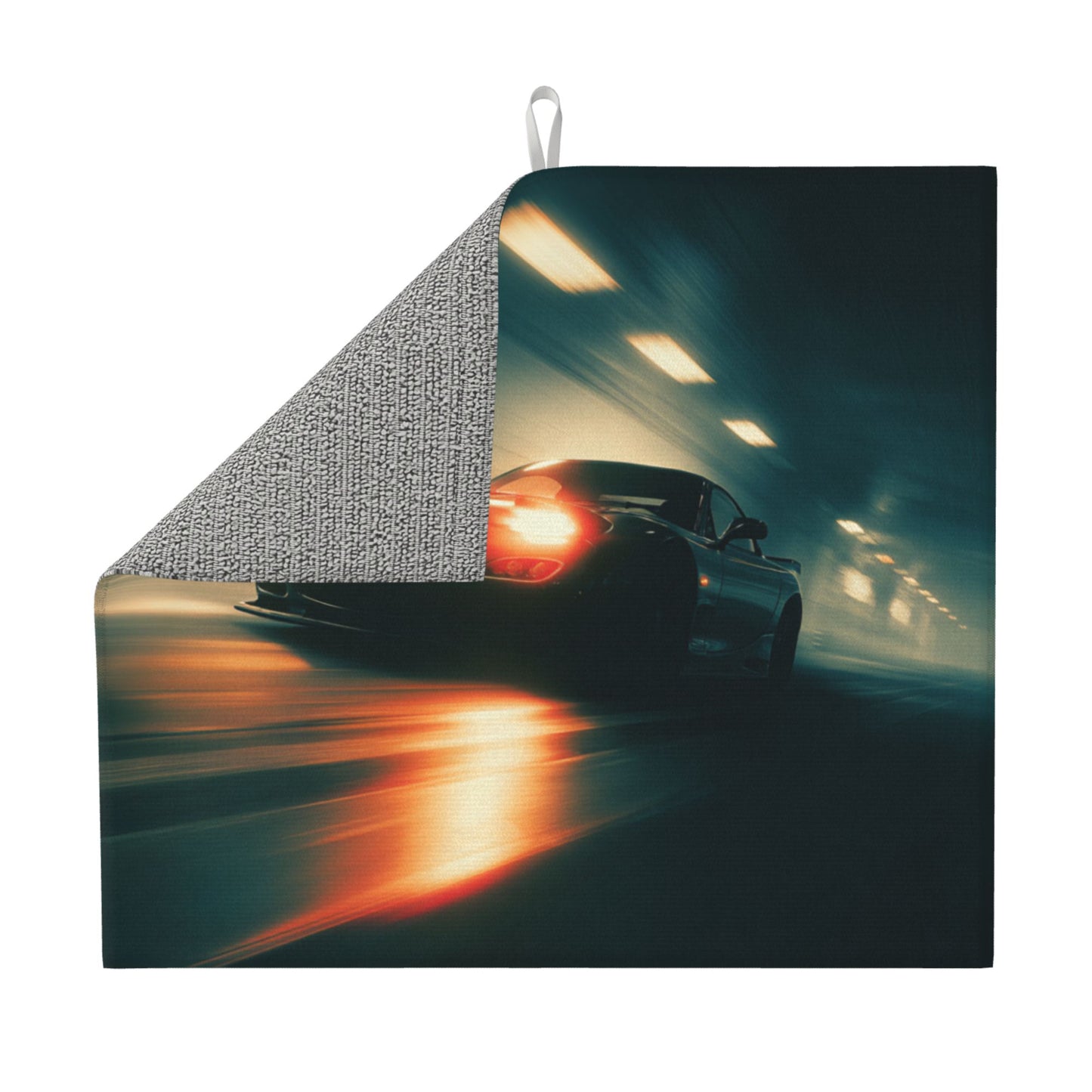 2-Pack Absorbent Kitchen Drying Mats – Black Sports Car in Night Tunnel – Super Absorbent, Quick Dry, Non-Slip, Hanging Loop – 18×16 in