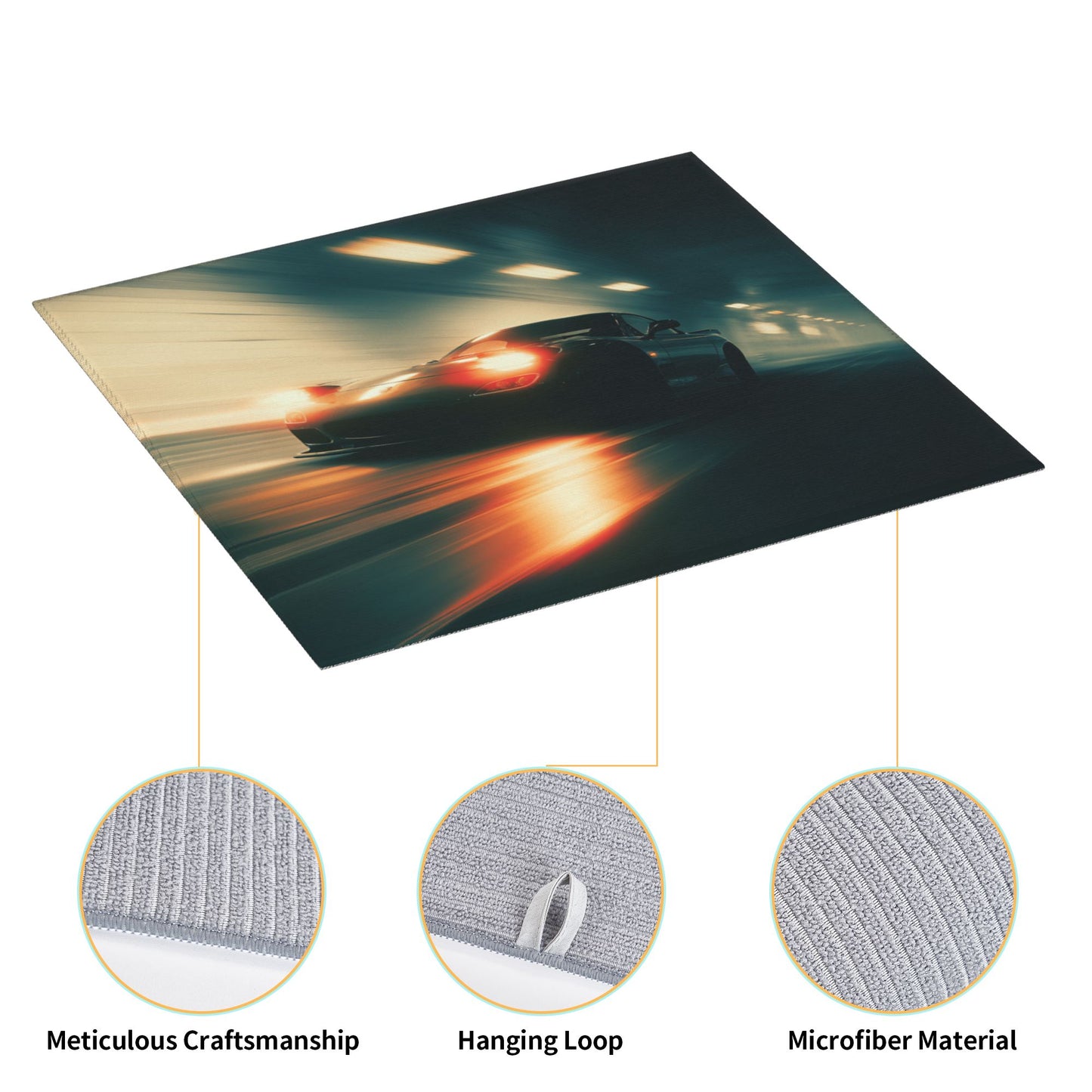2-Pack Absorbent Kitchen Drying Mats – Black Sports Car in Night Tunnel – Super Absorbent, Quick Dry, Non-Slip, Hanging Loop – 18×16 in