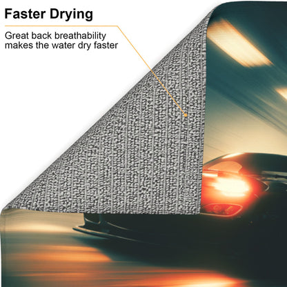 2-Pack Absorbent Kitchen Drying Mats – Black Sports Car in Night Tunnel – Super Absorbent, Quick Dry, Non-Slip, Hanging Loop – 18×16 in