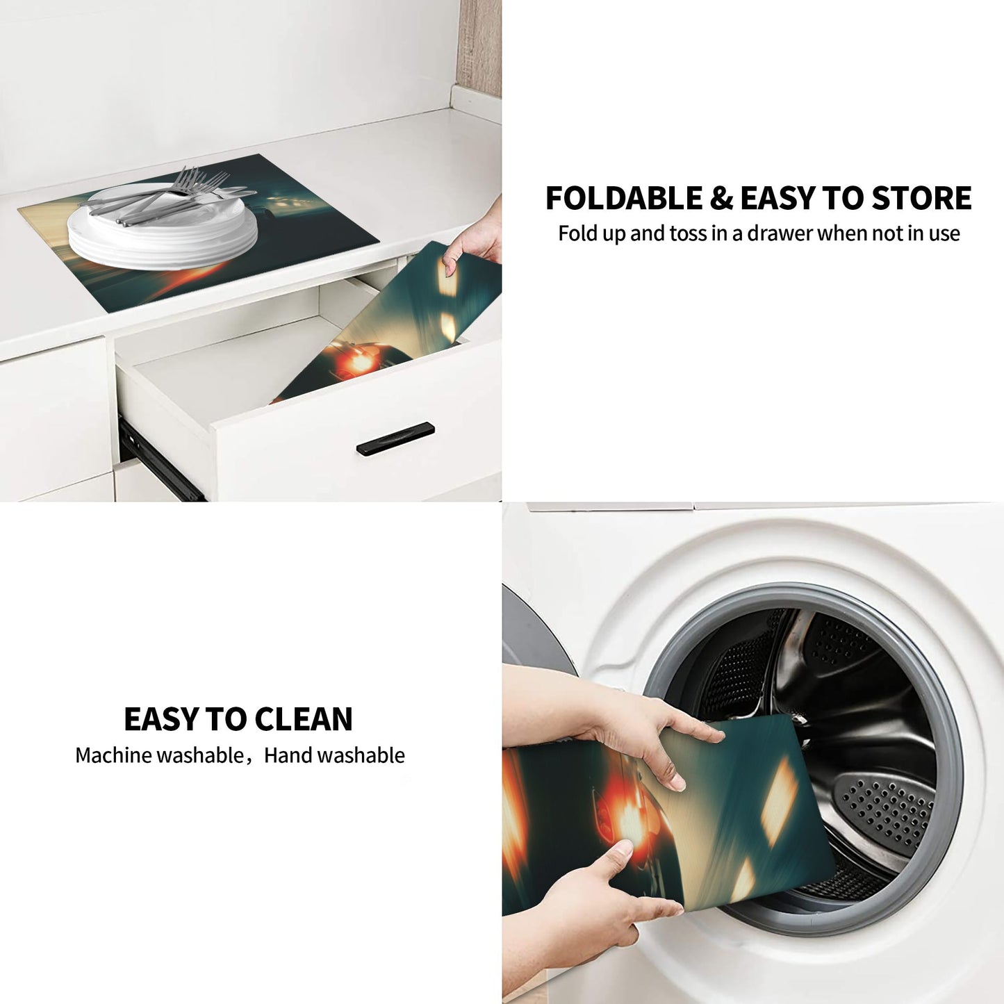 2-Pack Absorbent Kitchen Drying Mats – Black Sports Car in Night Tunnel – Super Absorbent, Quick Dry, Non-Slip, Hanging Loop – 18×16 in