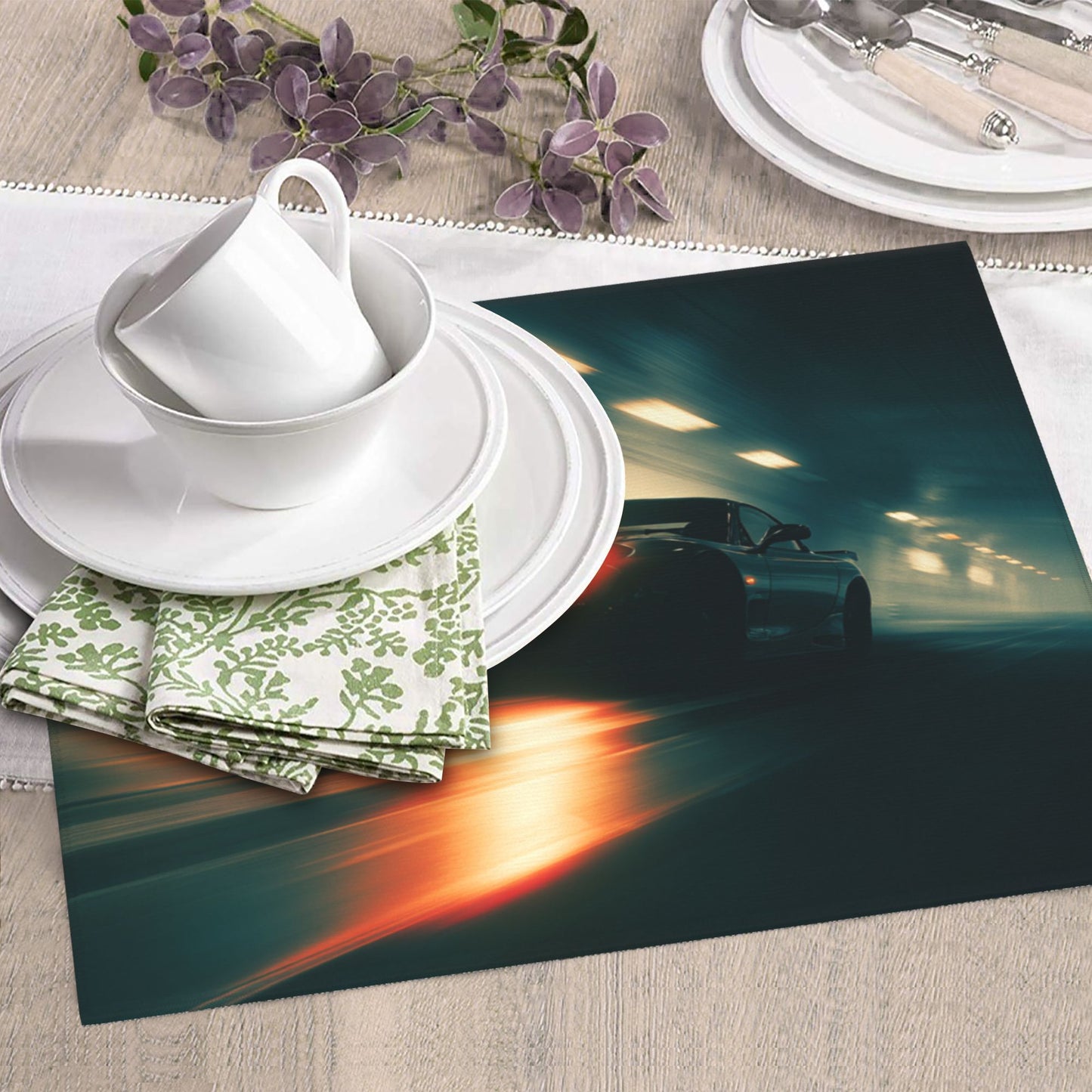 2-Pack Absorbent Kitchen Drying Mats – Black Sports Car in Night Tunnel – Super Absorbent, Quick Dry, Non-Slip, Hanging Loop – 18×16 in