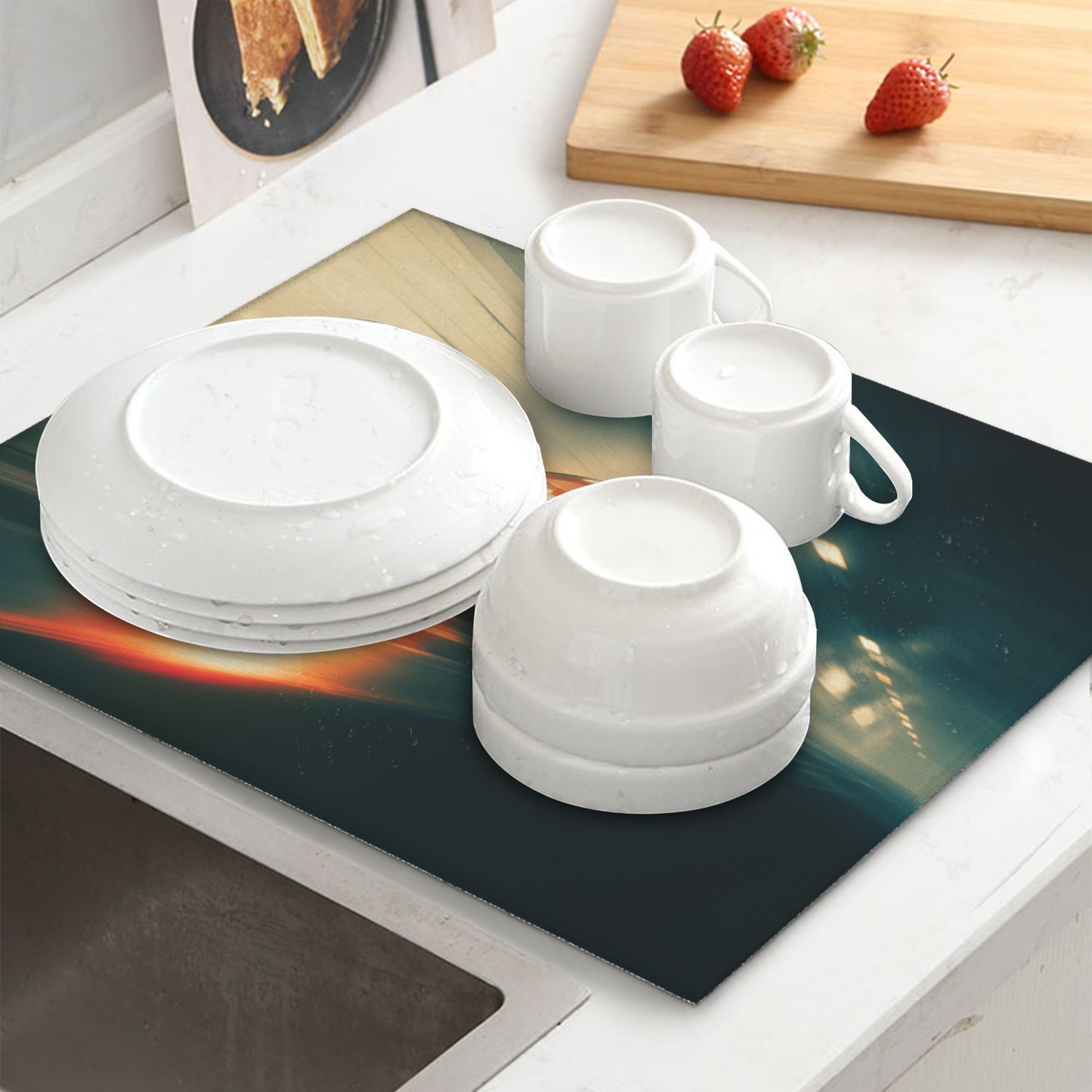 2-Pack Absorbent Kitchen Drying Mats – Black Sports Car in Night Tunnel – Super Absorbent, Quick Dry, Non-Slip, Hanging Loop – 18×16 in