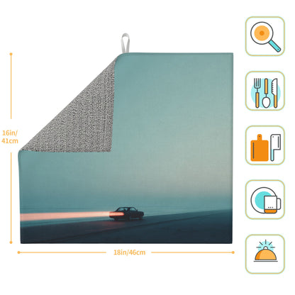 2-Pack Absorbent Kitchen Drying Mats – Minimalist Blue Horizon Driving Theme – Super Absorbent, Non-Slip, Quick Dry – 18×16 in