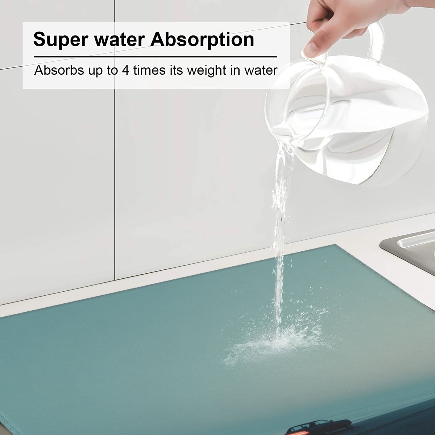 2-Pack Absorbent Kitchen Drying Mats – Minimalist Blue Horizon Driving Theme – Super Absorbent, Non-Slip, Quick Dry – 18×16 in