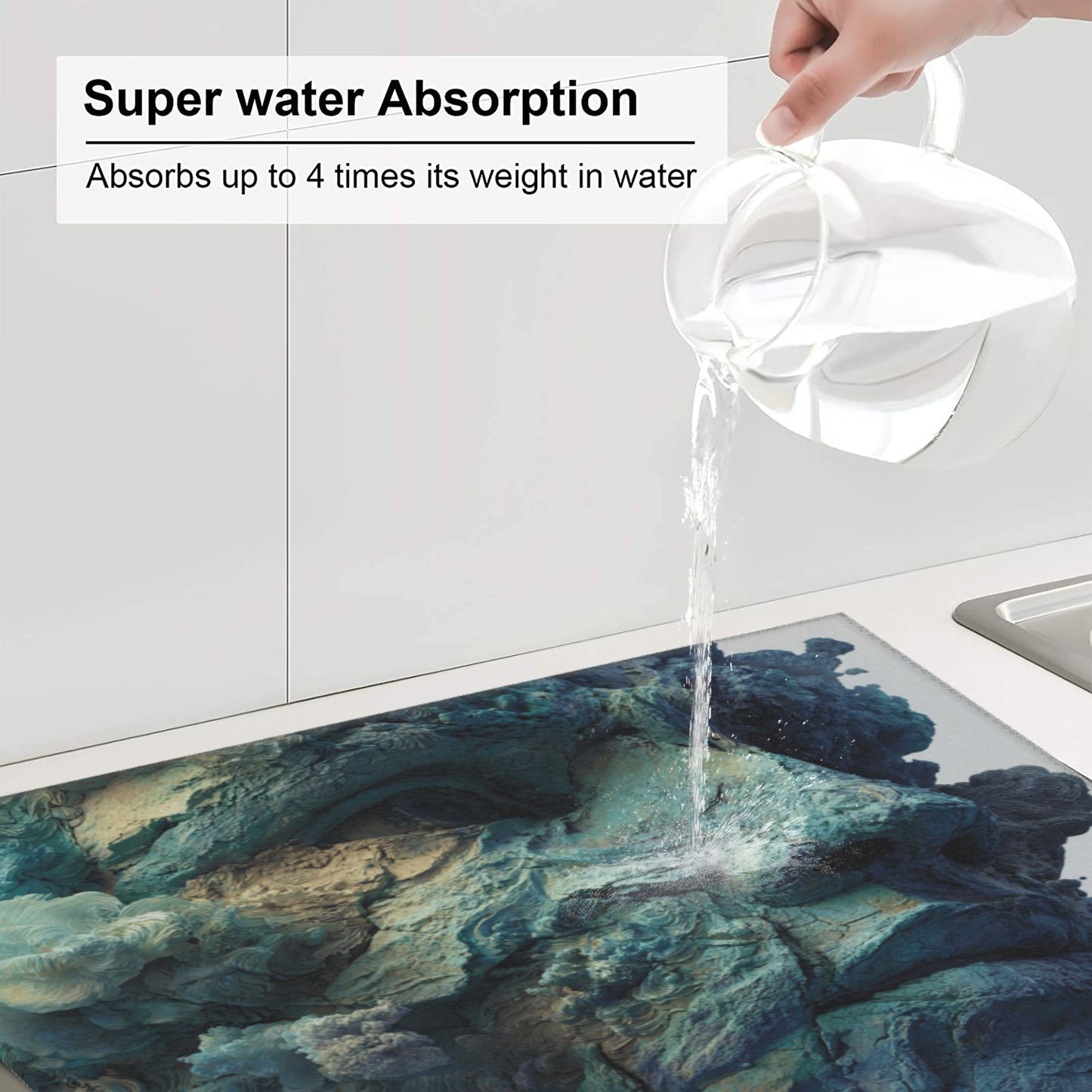 2-Pack Kitchen Counter Drying Mats – Abstract Rock Face Design – Quick Dry, Super Absorbent, Non-Slip – 18×16 inch