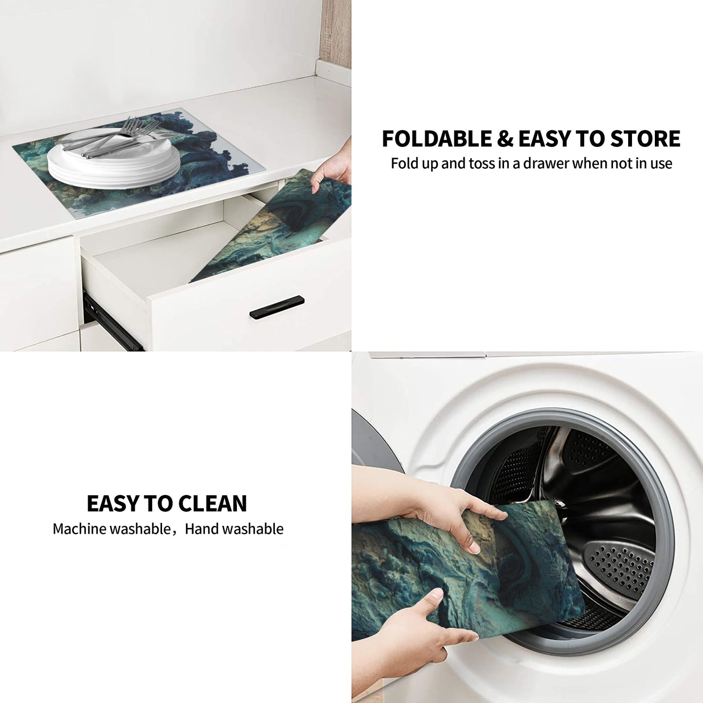 2-Pack Kitchen Counter Drying Mats – Abstract Rock Face Design – Quick Dry, Super Absorbent, Non-Slip – 18×16 inch