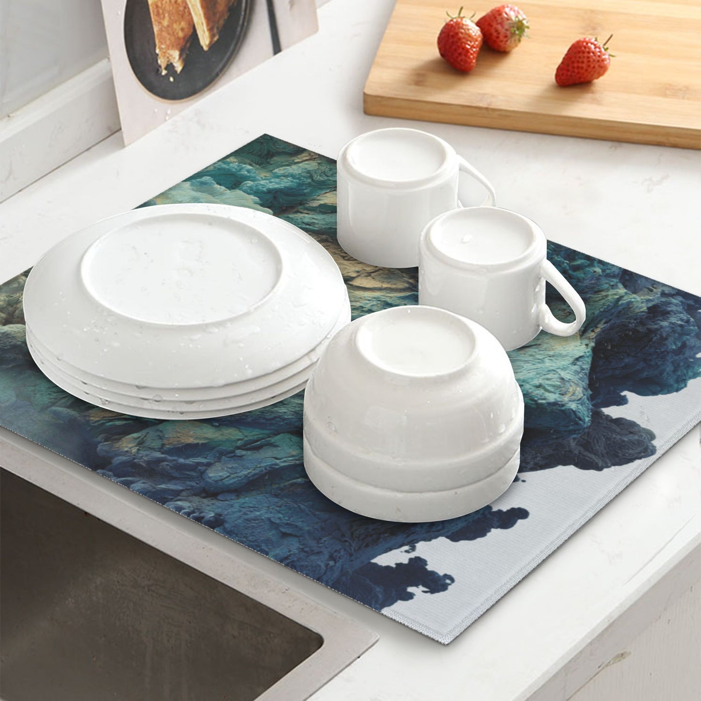 2-Pack Kitchen Counter Drying Mats – Abstract Rock Face Design – Quick Dry, Super Absorbent, Non-Slip – 18×16 inch